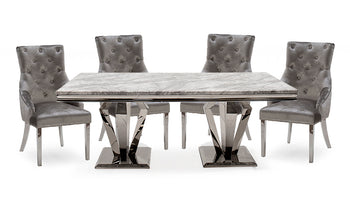 Amour 1.8m Marble Dining Table with 4 Chairs - AHF Furniture & Carpets