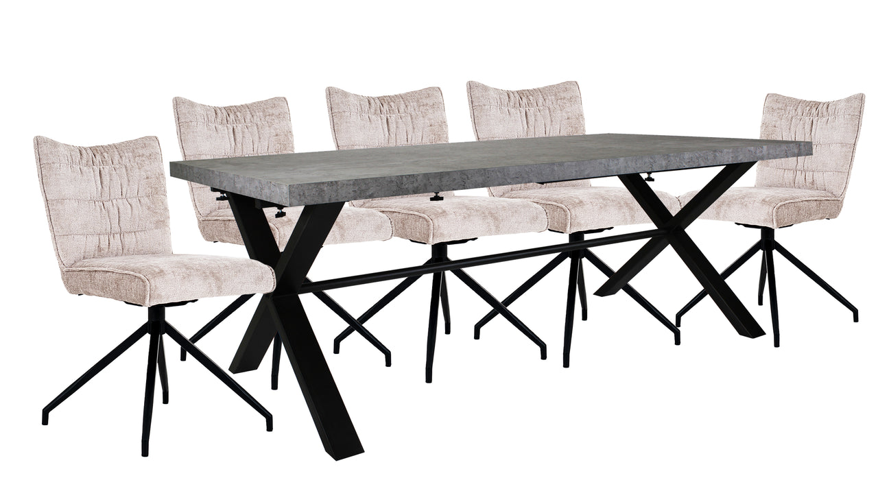 Brooklyn Concrete Effect 1.9m Dining Table with 6 Odin Dining Chairs