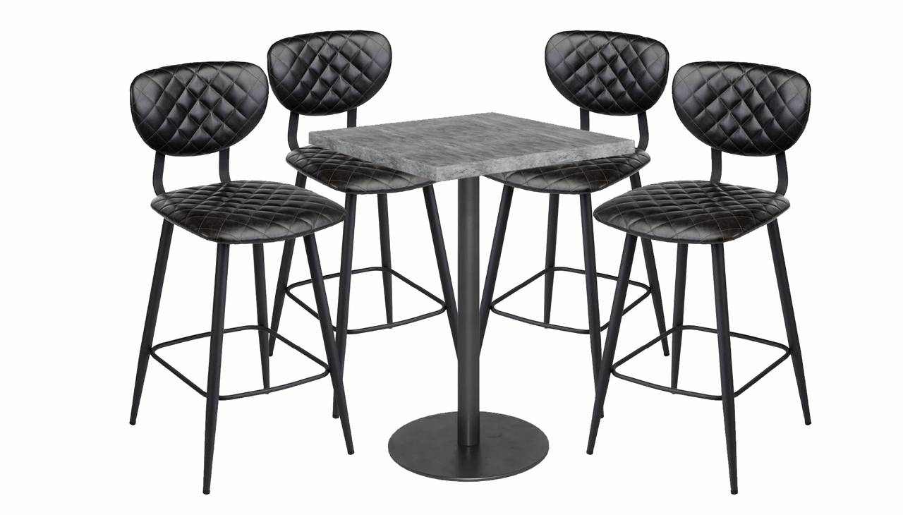 Brooklyn Concrete Effect Dining Bar Table and 4 Staten Bar Stools