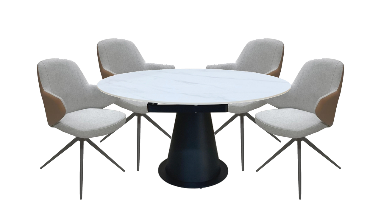 Casper Round Motion 0.9 - 1.35m Dining Table and 4 Swivel Chairs