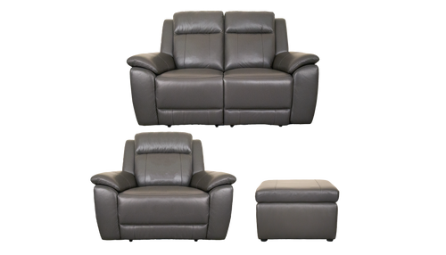 Maverick 2 Seater Power Recliner Sofa, Power Recliner Chair With Headrest & Storage Stool- Package Deal