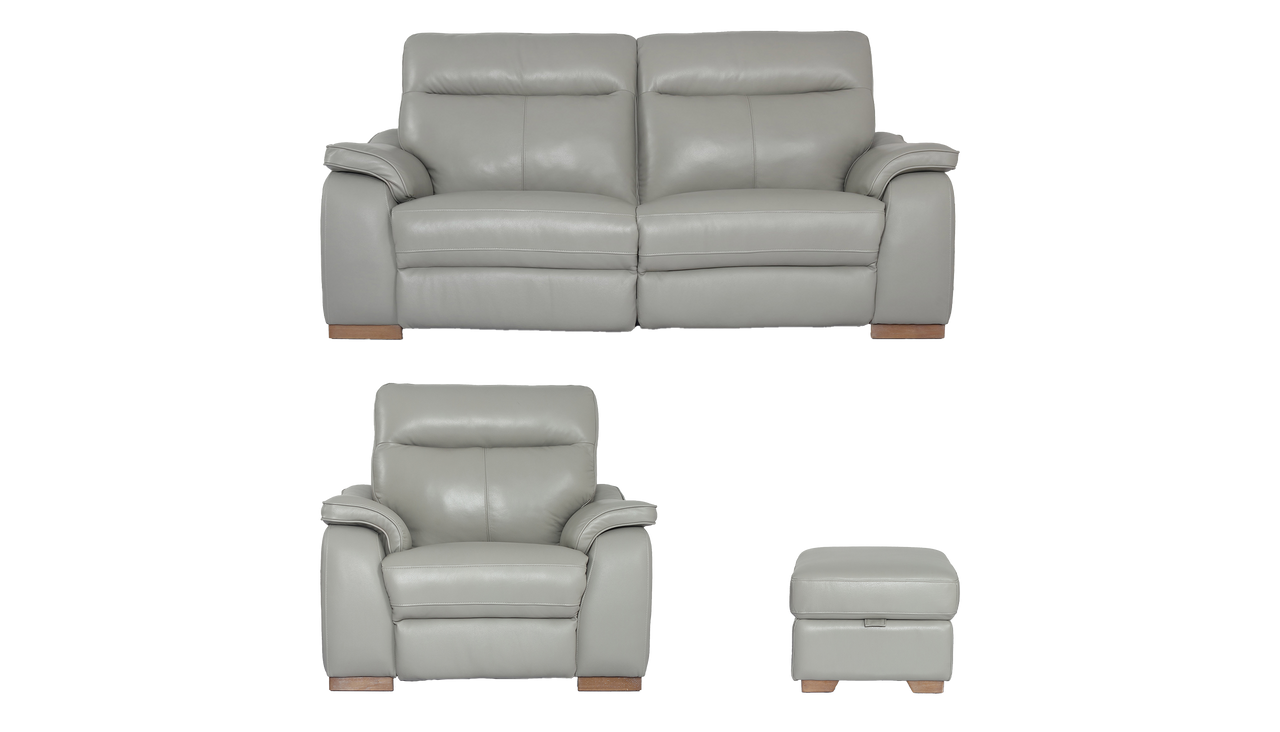 Sophia 3 Seater Manual Recliner Sofa  & Power Reclining Armchair with Headrest &  Storage Footstool - Clearance Package Deal