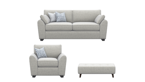 Zara 3 Seater Standard Back Sofa, Chair & Large Banquette Stool - Package Deal
