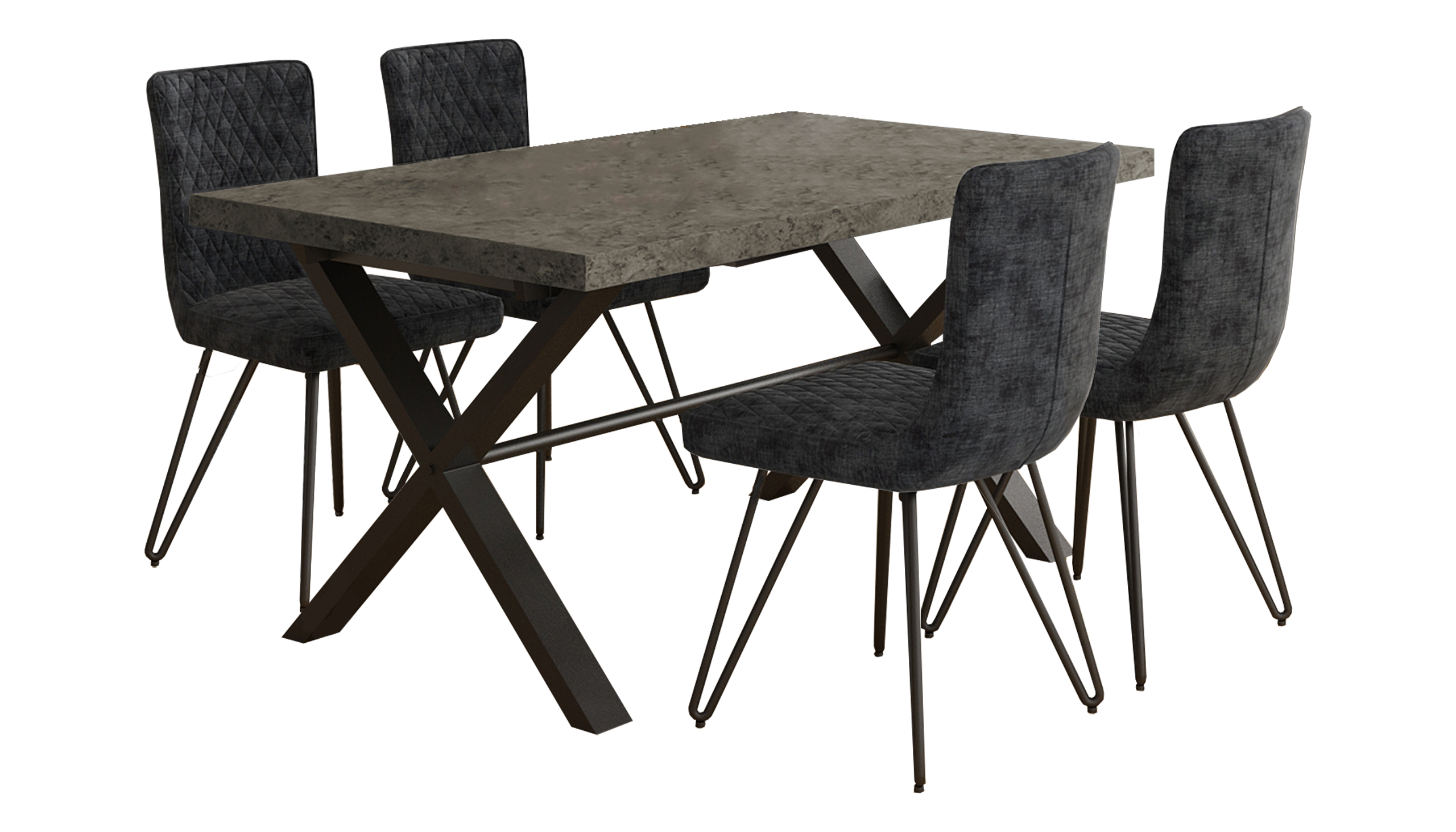 Brooklyn Concrete Effect Large Dining Table with 4 Chairs - AHF Furniture & Carpets