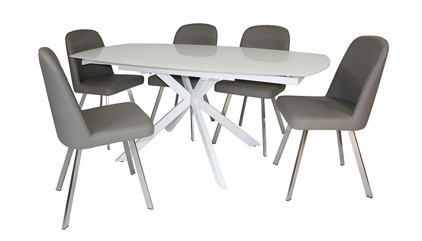 Evolution Motion Dining Table in White with 4 Dining Chairs - AHF Furniture & Carpets