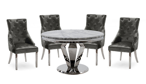 Amour 1.3m Marble Round Dining Table with 4 Chairs - AHF Furniture & Carpets