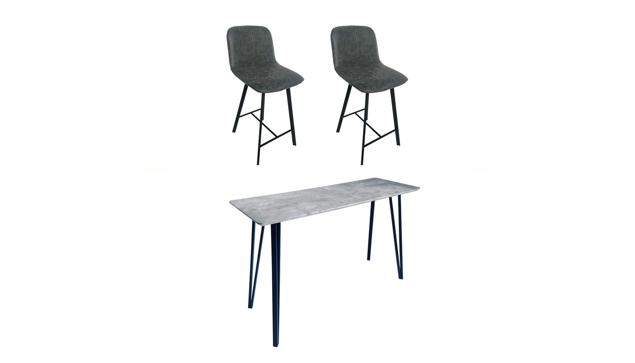 Tetro Concrete Effect Breakfast Bar With 2 Bar Stools