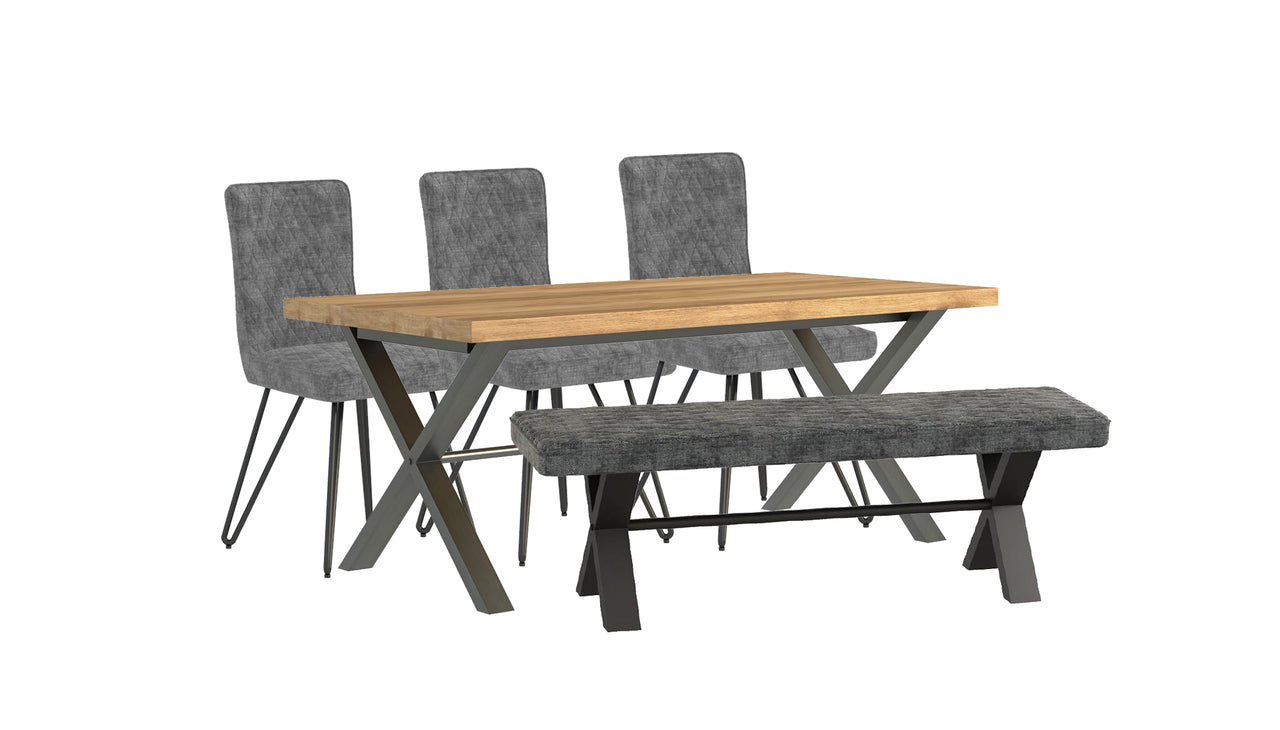 Brooklyn Oak 1.9m Dining Table with 3 Brooklyn Chairs and Large Upholstered Bench