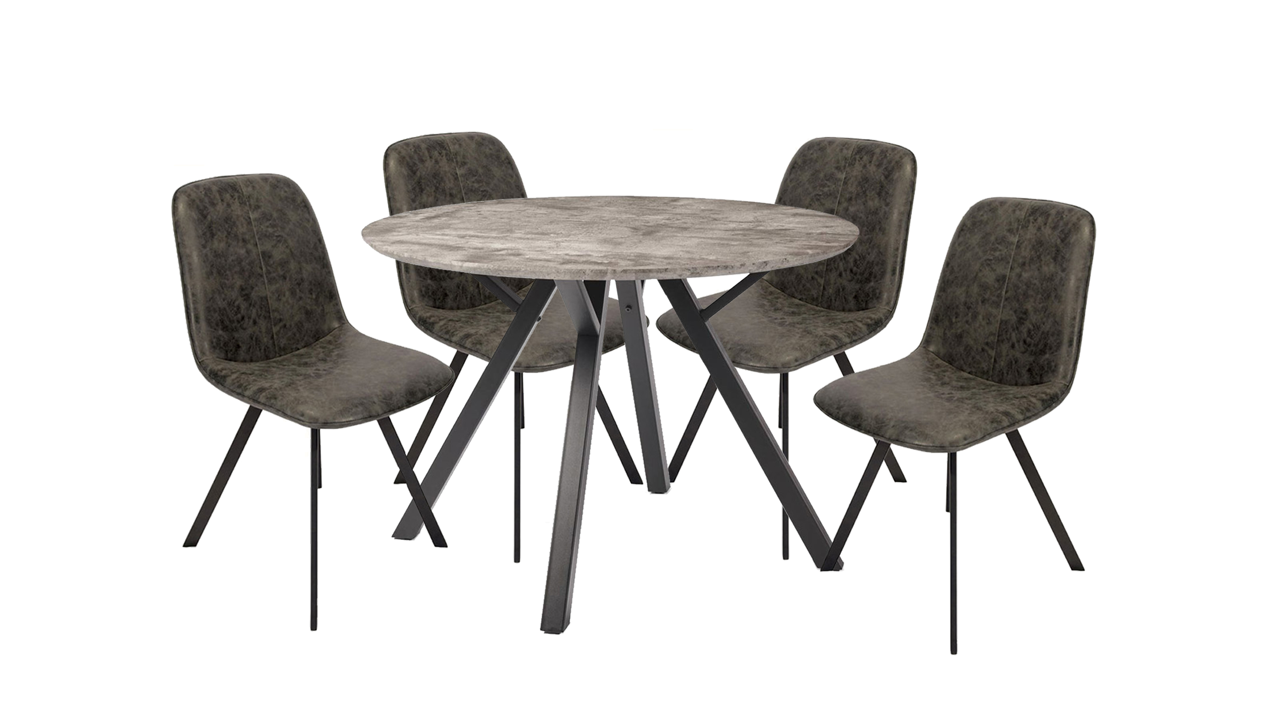 Tetro Round Concrete Effect Dining Table with 4 Dining Chairs