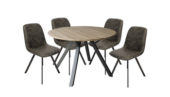 Tetro Grey Wood Effect Round Dining Table with 4 Dining Chairs
