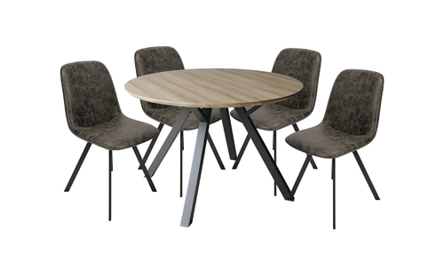 Tetro Grey Wood Effect Round Dining Table with 4 Dining Chairs