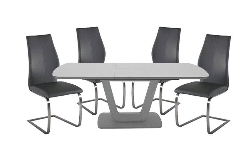 Stockholm 1.2m Extending Dining Table in Grey with 4 Chairs with Stainless Steel Legs
