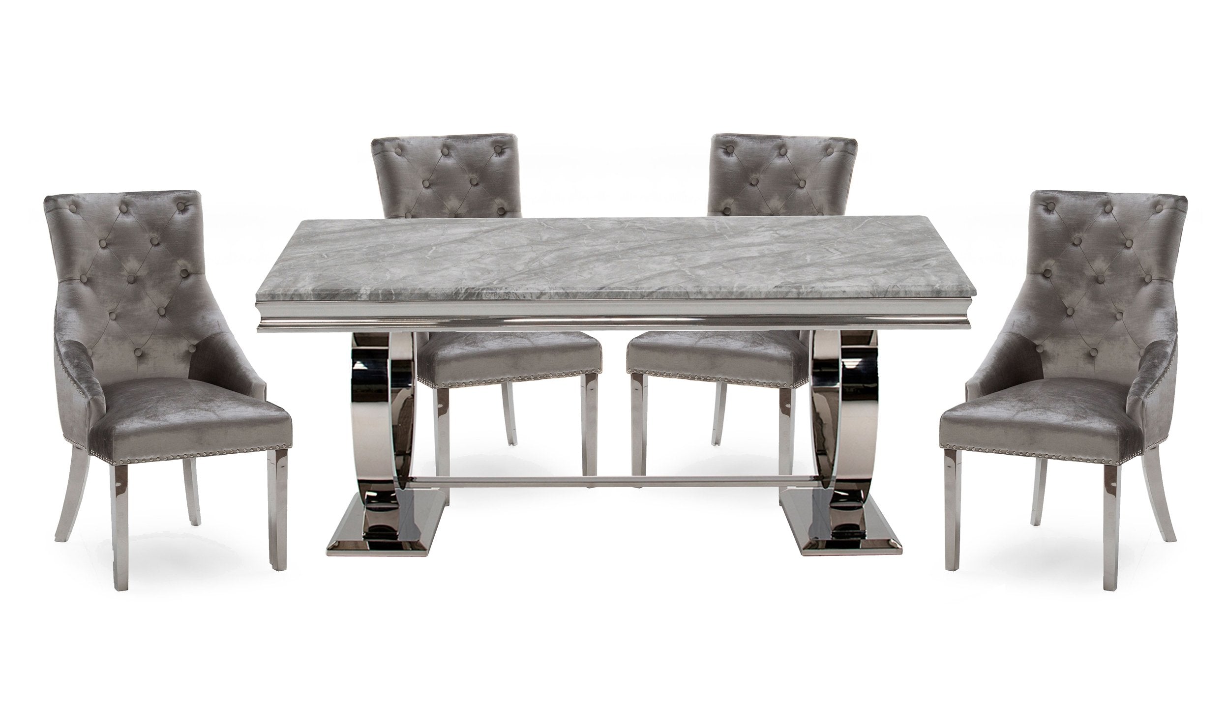 Romance Grey 2m Dining Table with 4 Chairs - AHF Furniture & Carpets