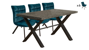 Brooklyn Concrete Effect 1.9m Dining Table with 6 Dining Chairs